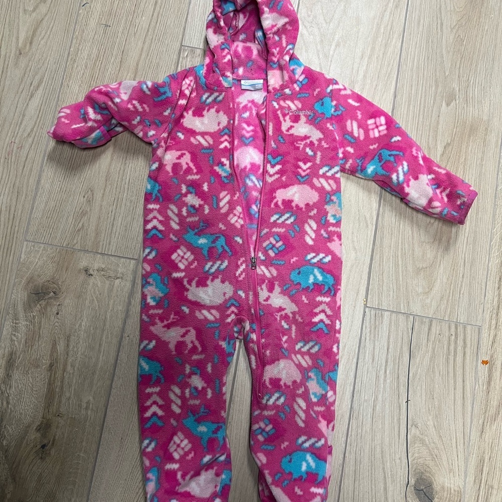 Columbia Pink and Blue toddler girl one piece cozy bunting with Hood
